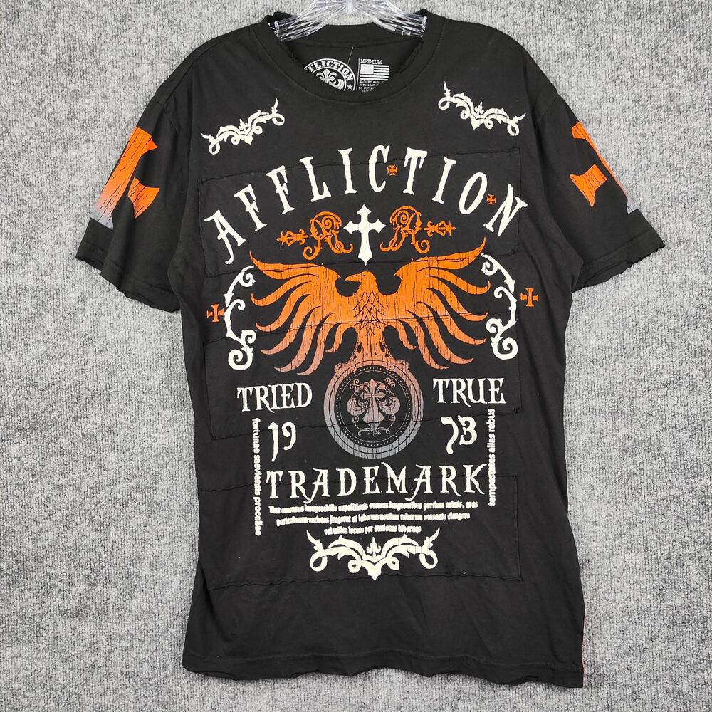 Affliction Shirt Mens Medium Black Tried Truth Eagle Cross Biker Graphic Tee